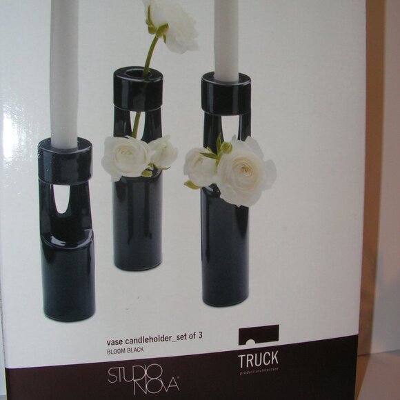 Mikasa Truck Bloom Set of 3 Vases Black Ceramic - Picture 10 of 16